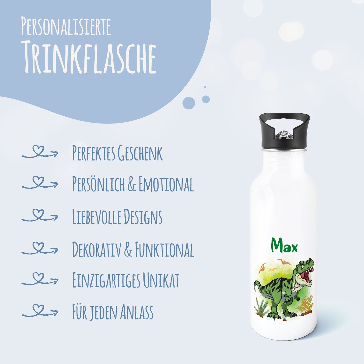 Bedruckte Trinkflasche aus Edelstahl - T-Rex