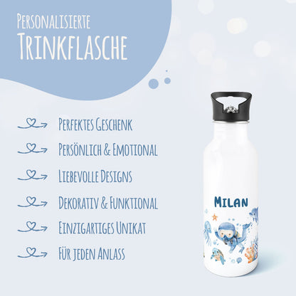 Bedruckte Trinkflasche aus Edelstahl - Taucher