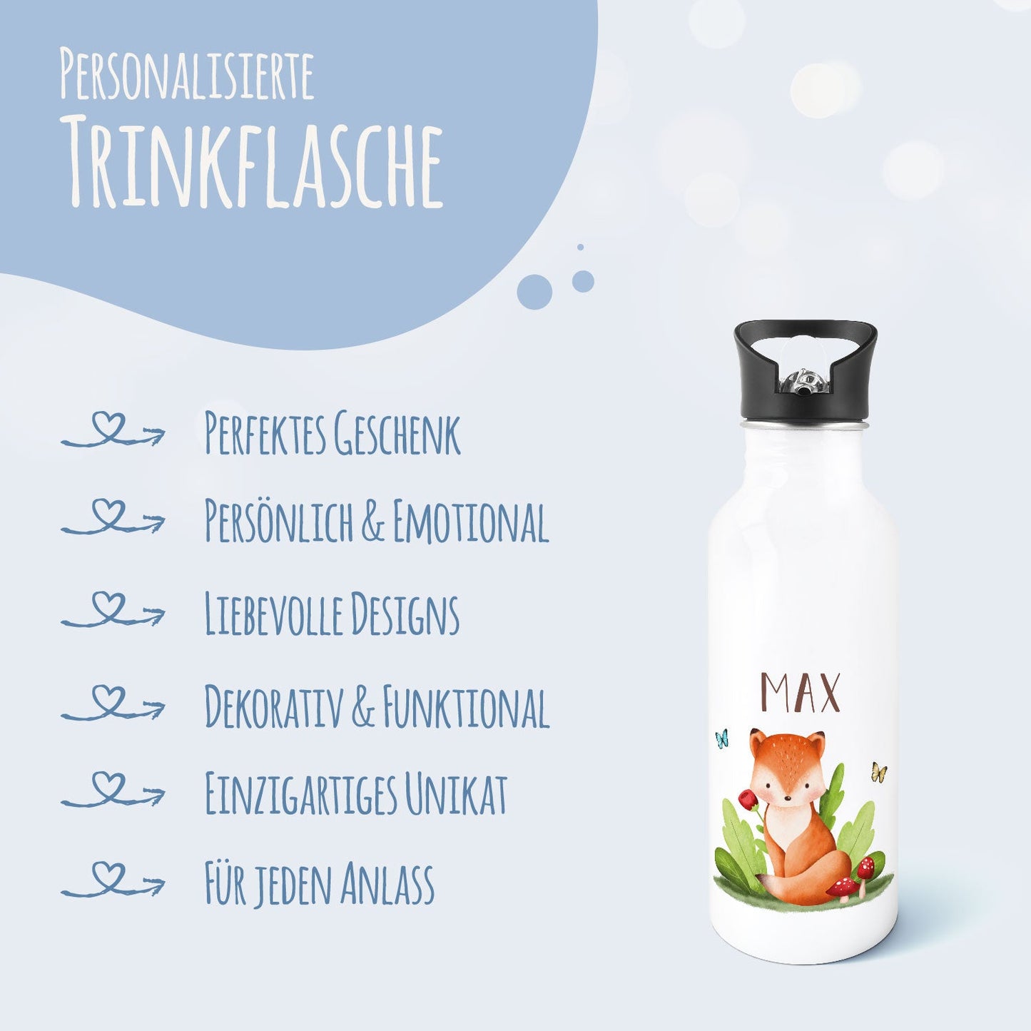 Bedruckte Trinkflasche aus Edelstahl - Tiergruppe