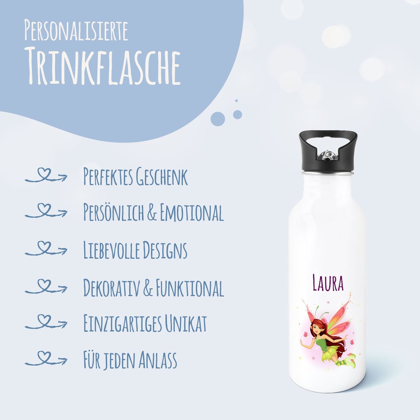 Bedruckte Trinkflasche aus Edelstahl - Zauberfee