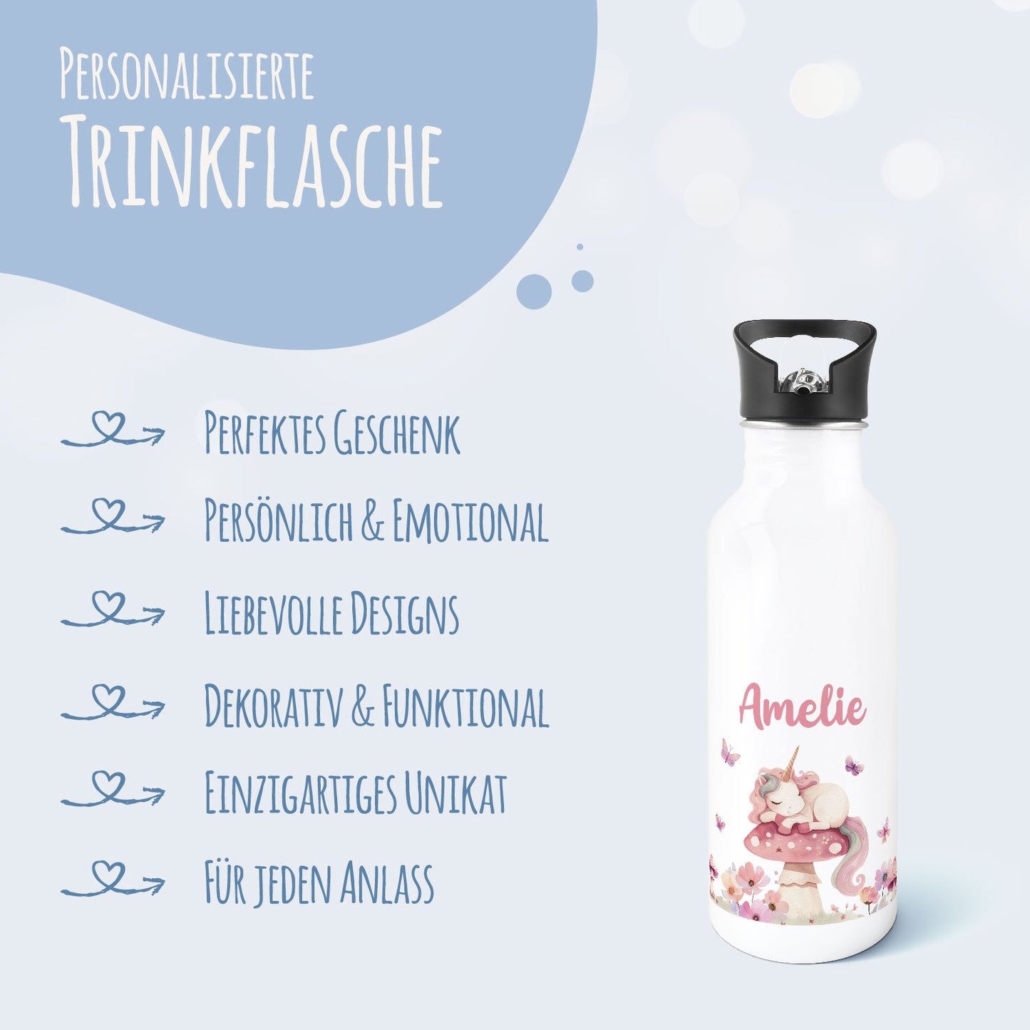 Bedruckte Trinkflasche aus Edelstahl - Schlafendes Einhorn