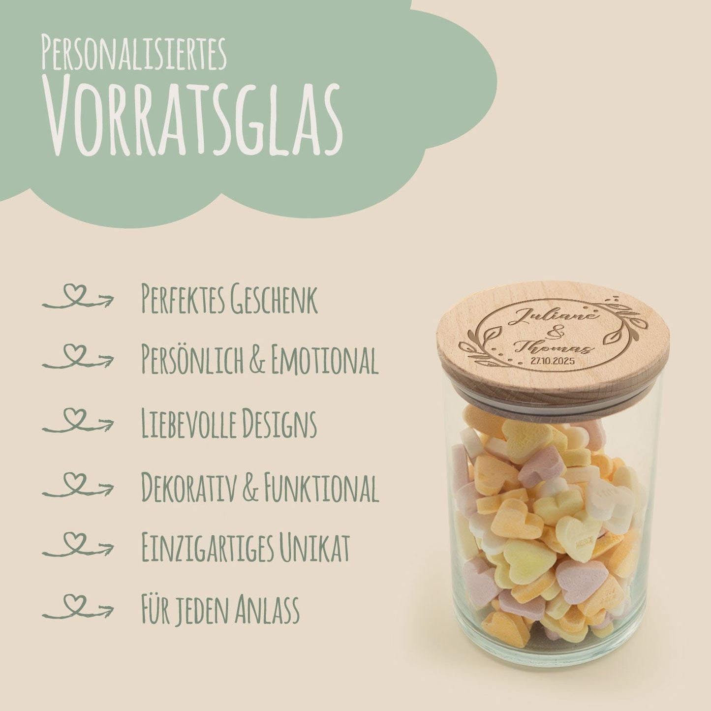 Graviertes Vorratsglas mit Holzdeckel - Zur Hochzeit
