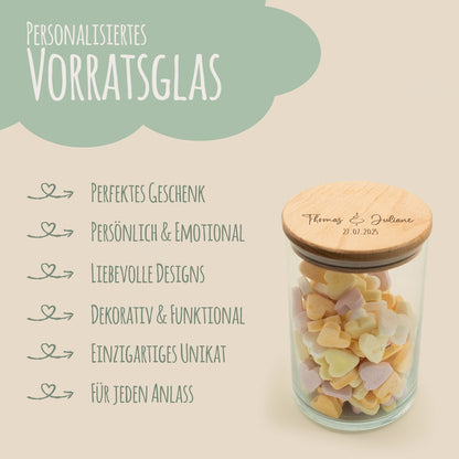 Graviertes Vorratsglas mit Holzdeckel - Namen