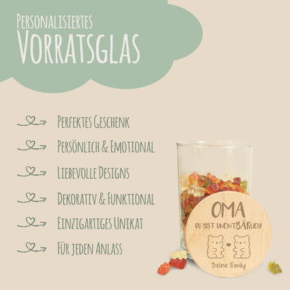 Graviertes Vorratsglas mit Holzdeckel - UnentBÄRlich