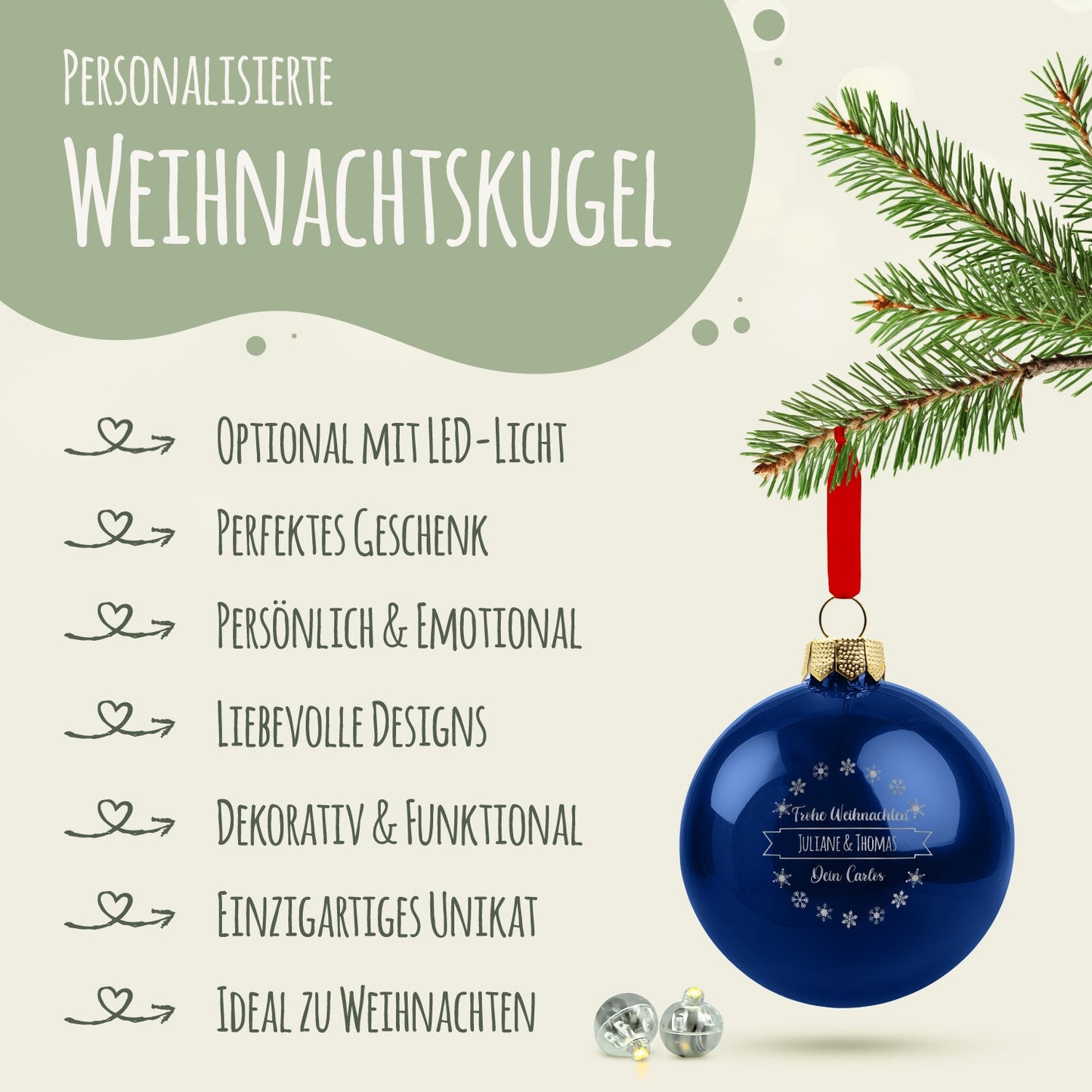 Gravierte Weihnachtskugel mit Wunschtext