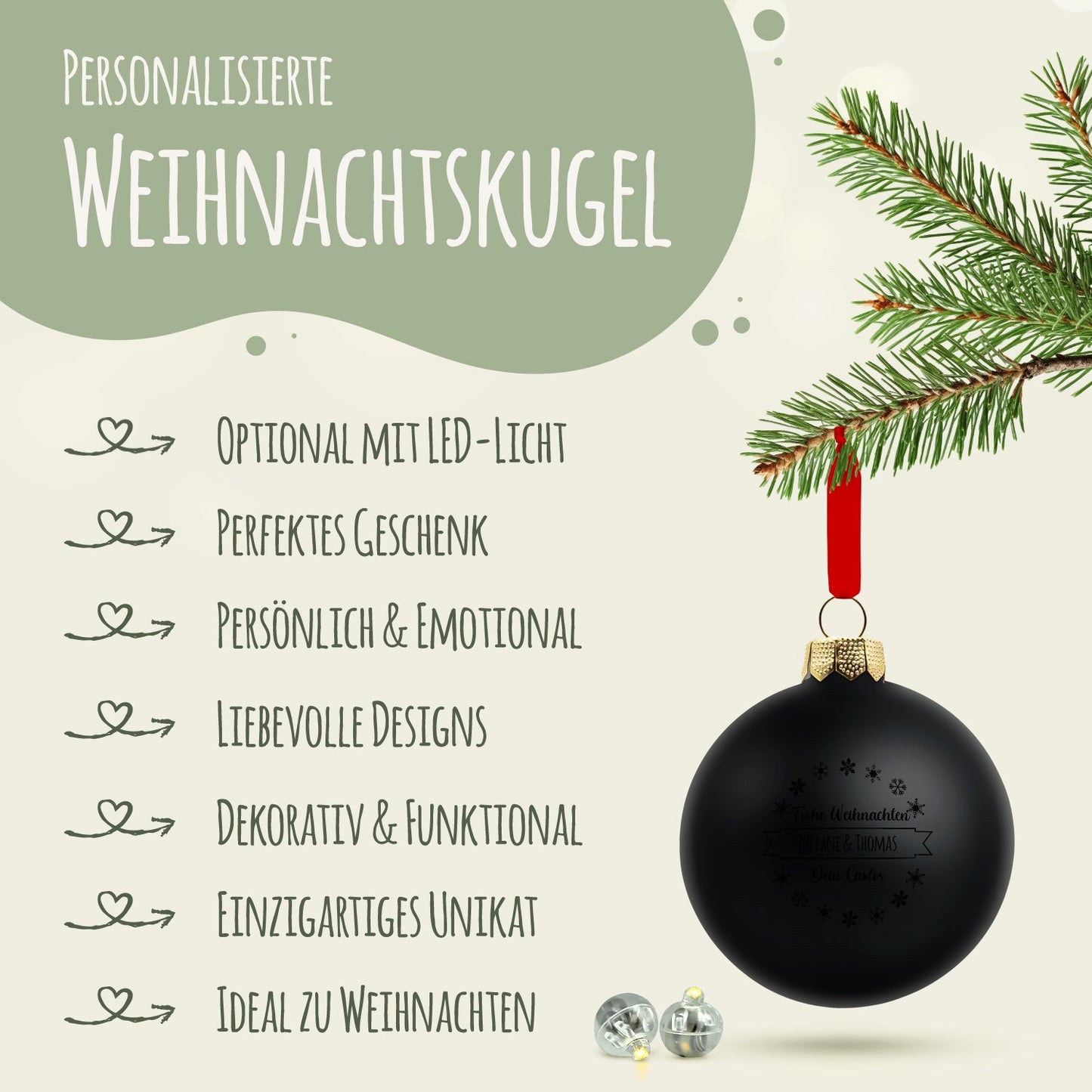 Gravierte Weihnachtskugel mit Wunschtext