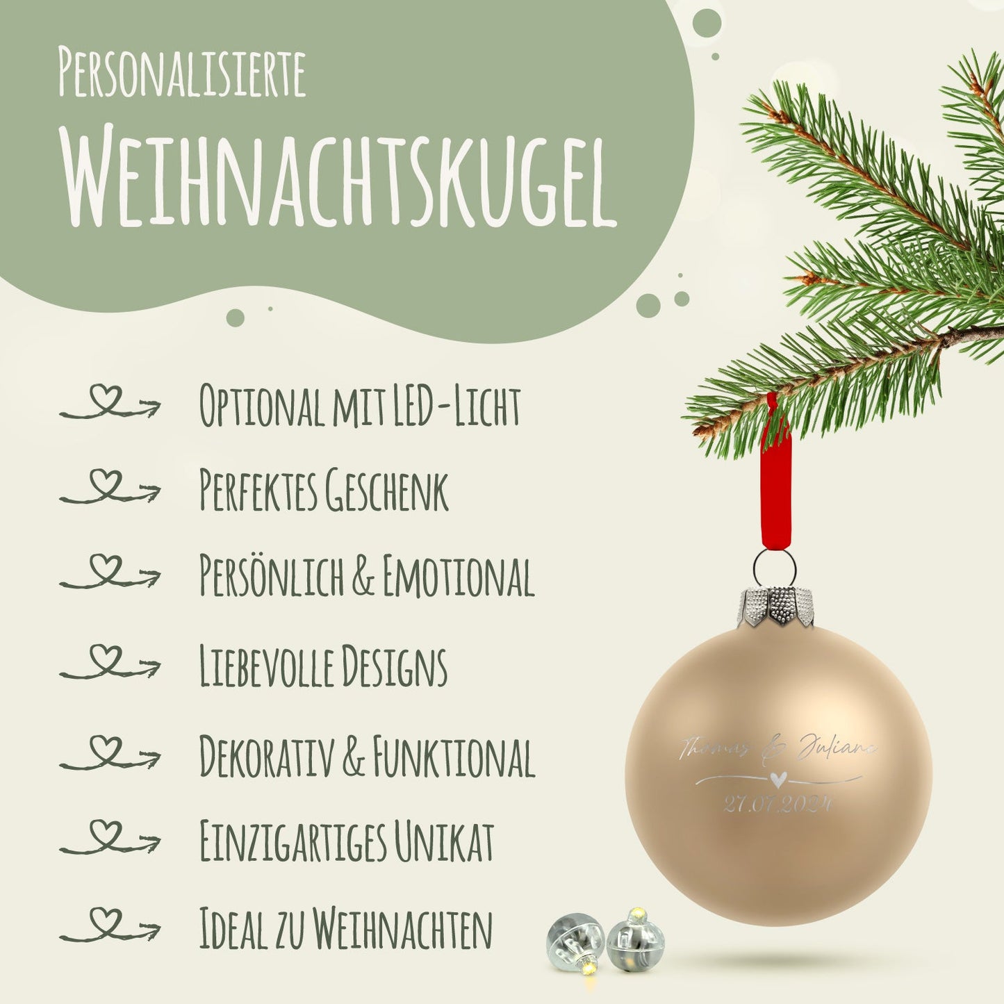Gravierte Weihnachtskugel - Wedding Love