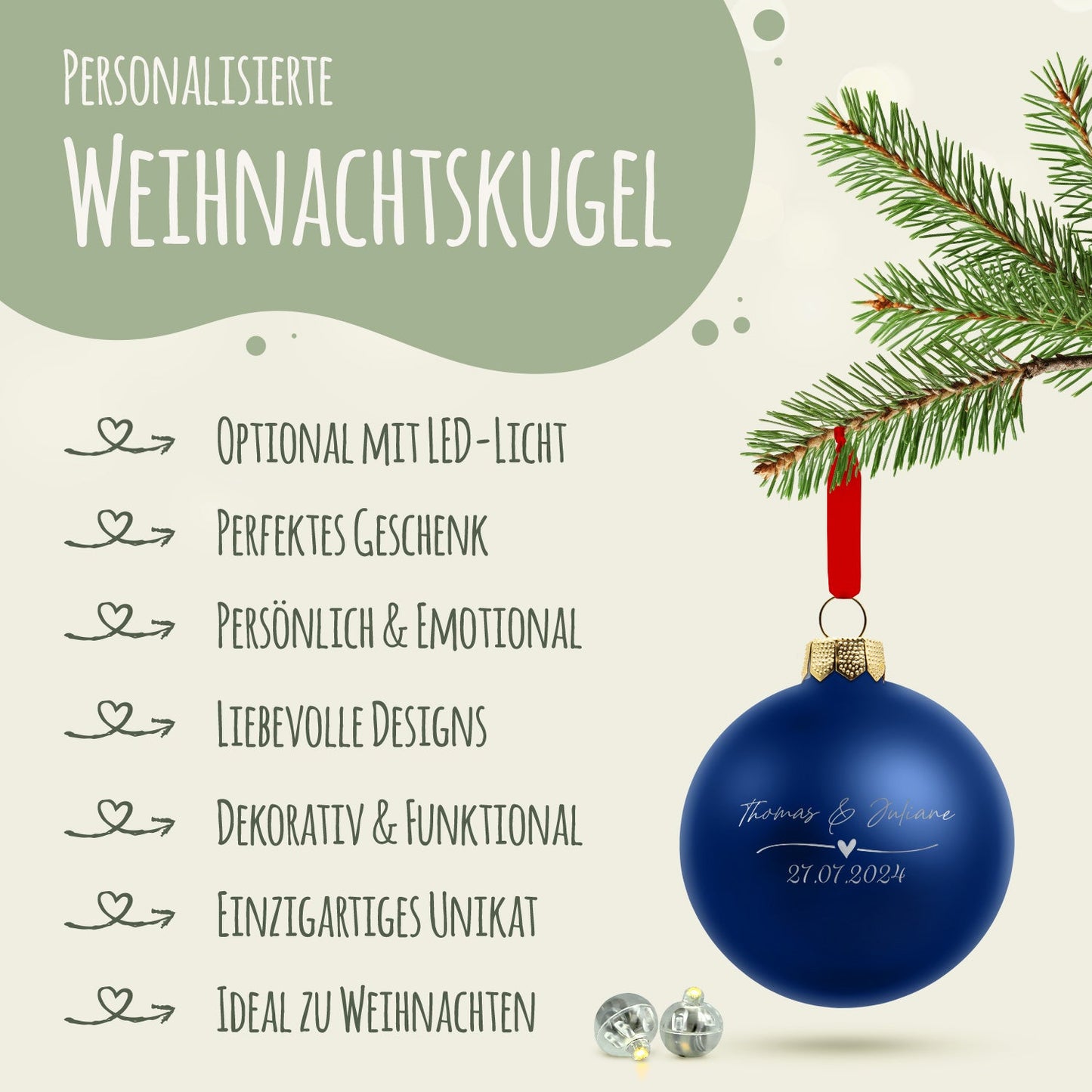 Gravierte Weihnachtskugel - Wedding Love