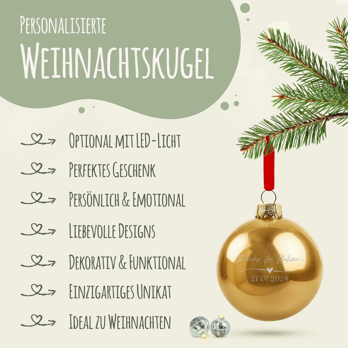 Gravierte Weihnachtskugel - Wedding Love
