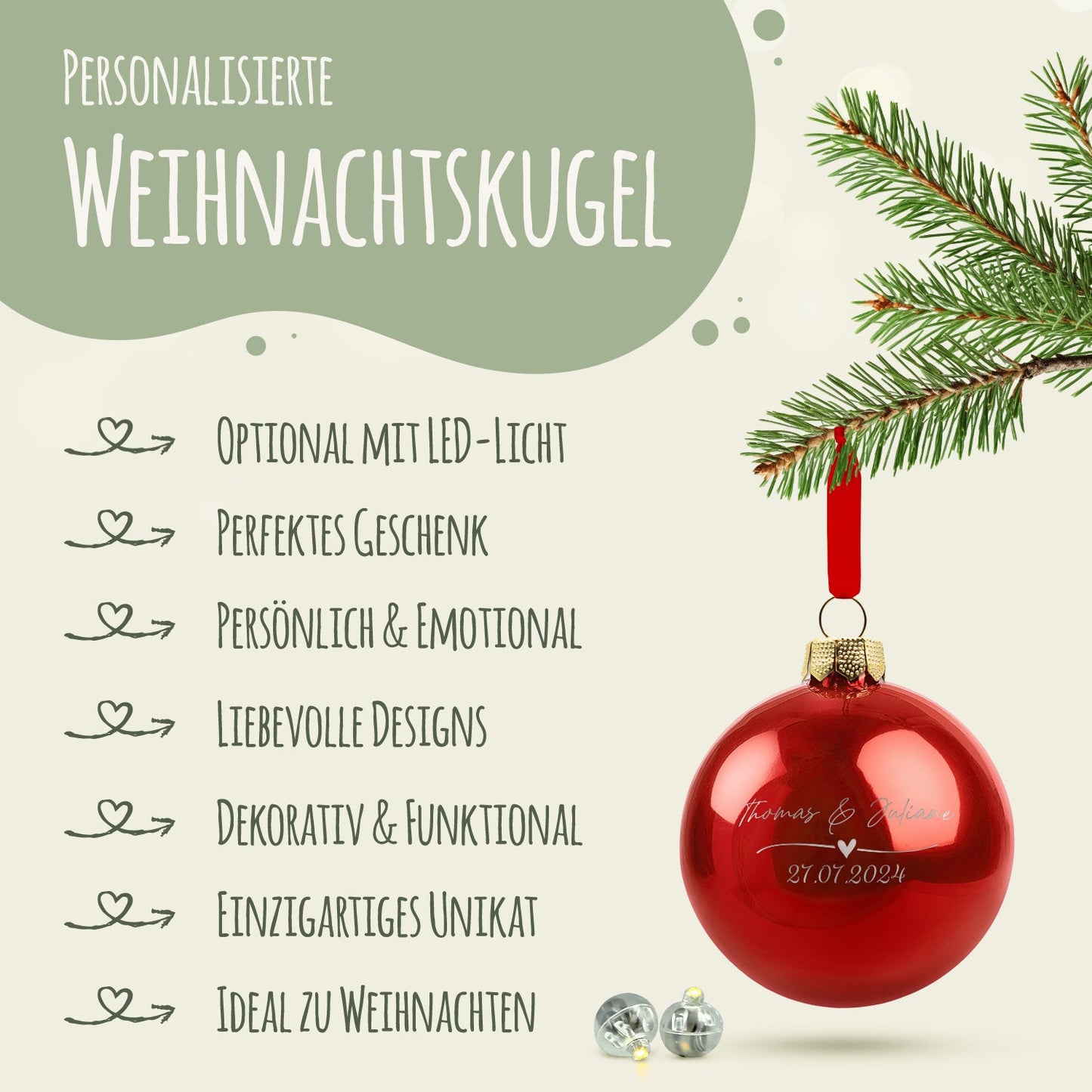 Gravierte Weihnachtskugel - Wedding Love