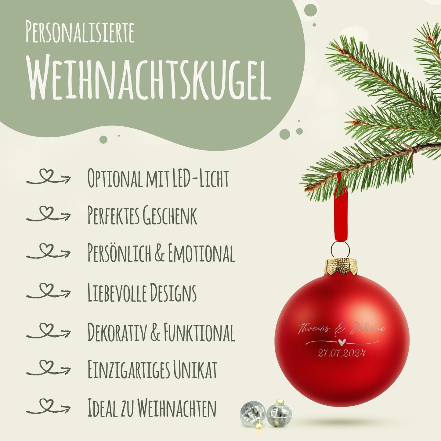 Gravierte Weihnachtskugel - Wedding Love