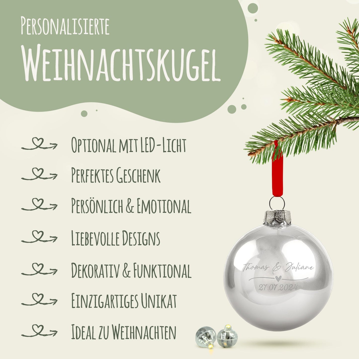 Gravierte Weihnachtskugel - Wedding Love