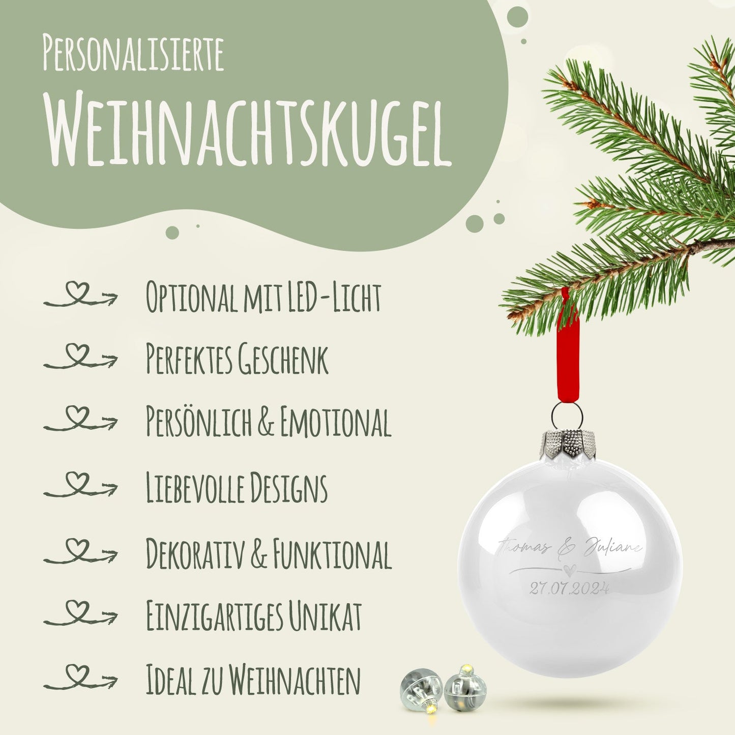 Gravierte Weihnachtskugel - Wedding Love