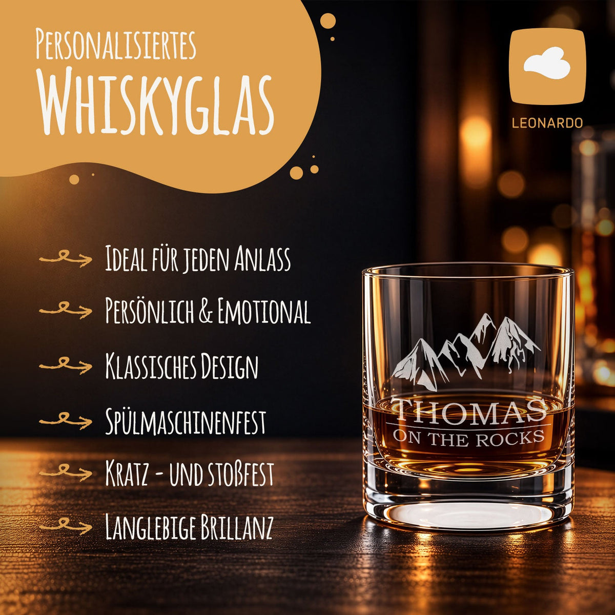 Leonardo Whiskygläser mit Gravur - "On the Rocks" im Set mit 0,5l Karaffe