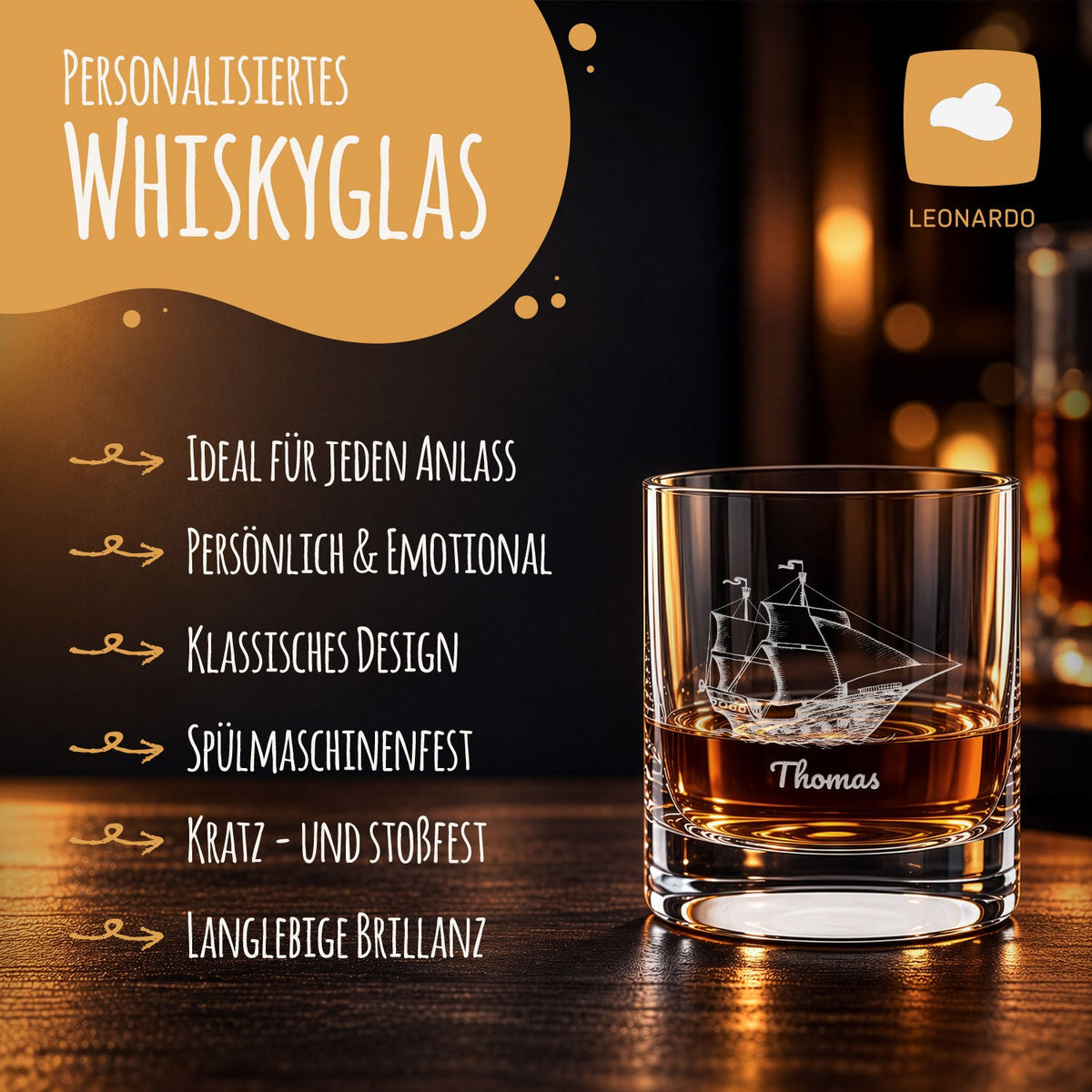 Leonardo Whiskyglas mit Gravur "Segelboot"