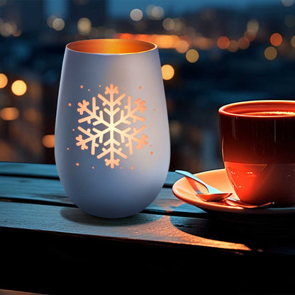Deko Windlicht aus Glas mit Gravur - Schneeflocke - Weihnachtsdeko zum Verschenken