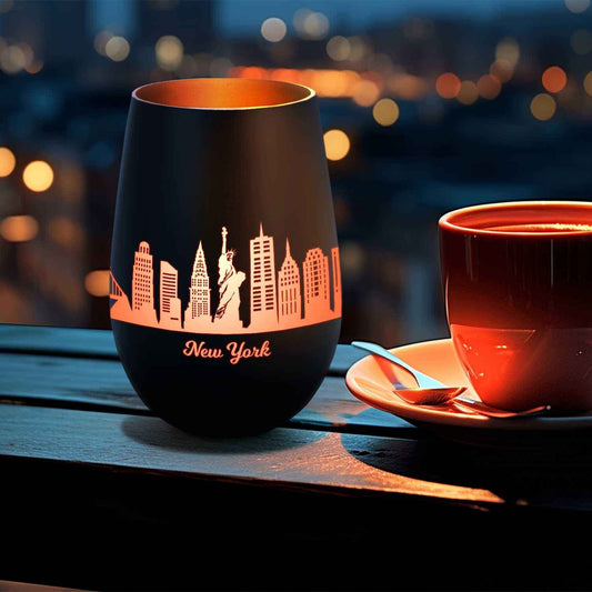 Deko Windlicht aus Glas mit Gravur - Skyline New York