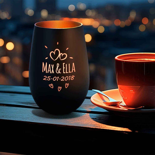 Deko Windlicht aus Glas mit Gravur - Sunshine - Personalisiert mit Namen & Datum