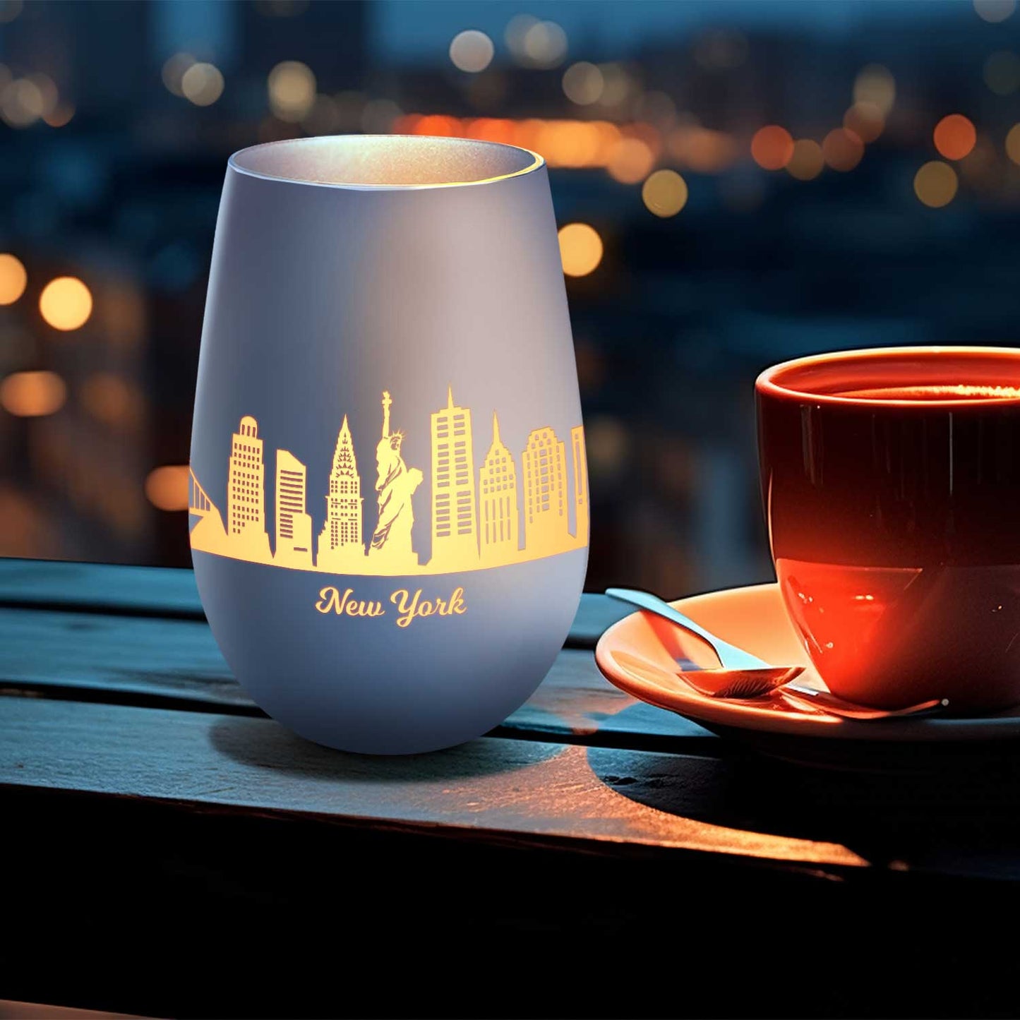 Deko Windlicht aus Glas mit Gravur - Skyline New York