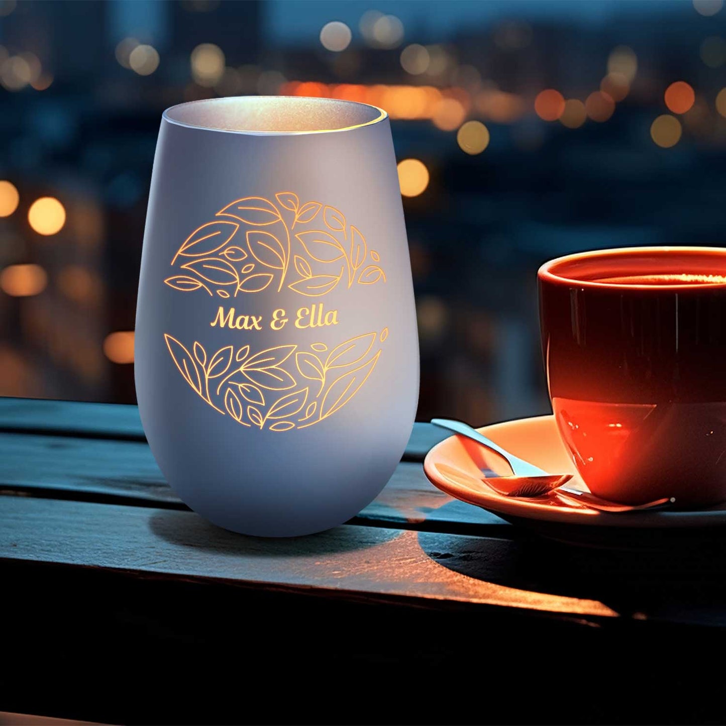 Deko Windlicht aus Glas mit Gravur - Nature Love - Personalisiert mit Name