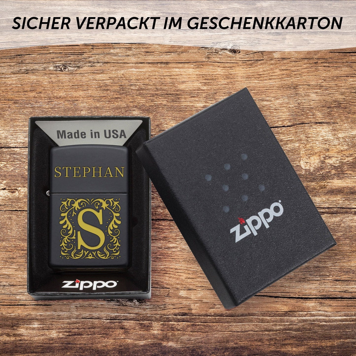 GRAVURZEILE x ZIPPO Personalisiertes Sturmfeuerzeug - Initalen - Windfest und Langlebig - Nachfüllbar