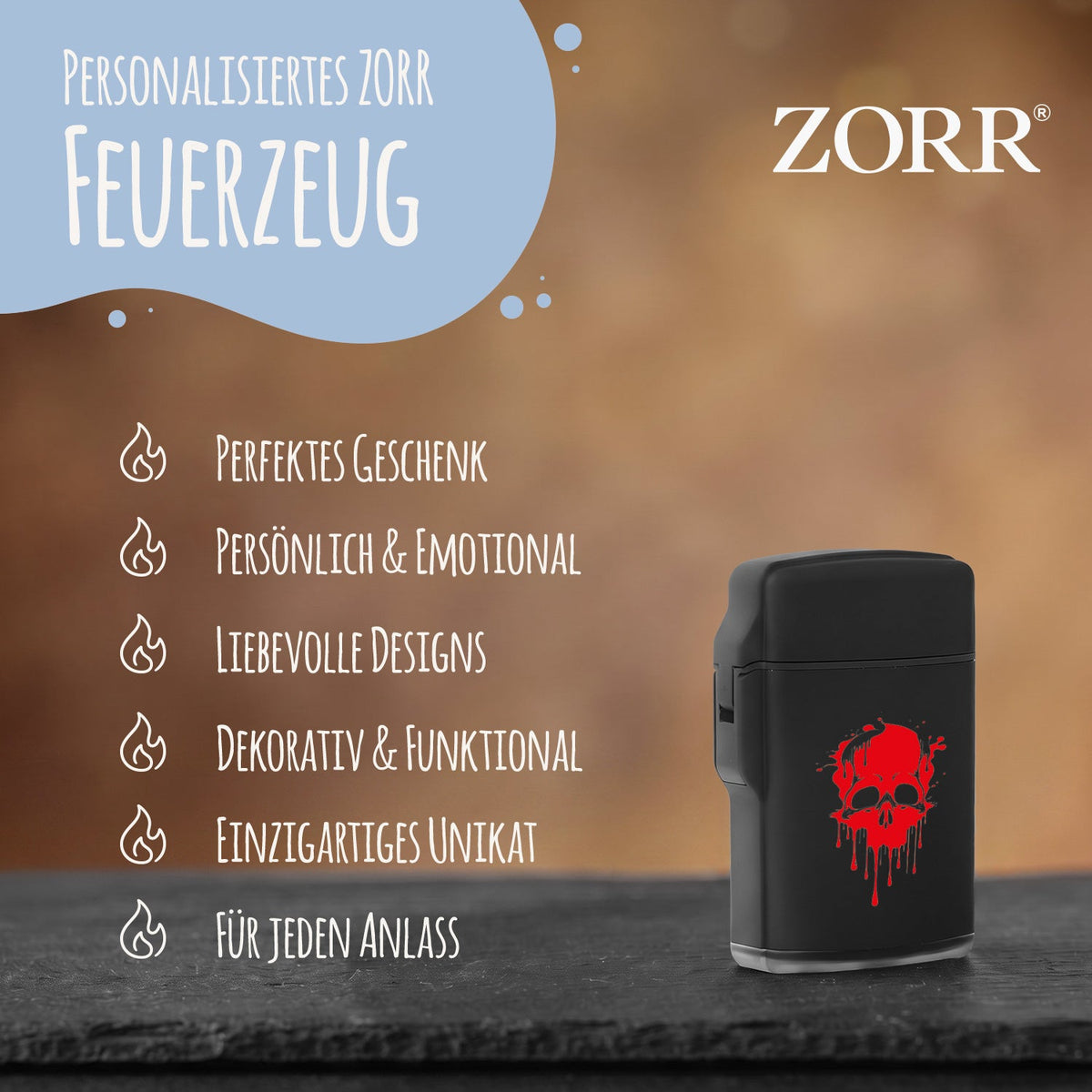 Elektrisches Feuerzeug - Jet Flamme - Nachfüllbar - Skull Design