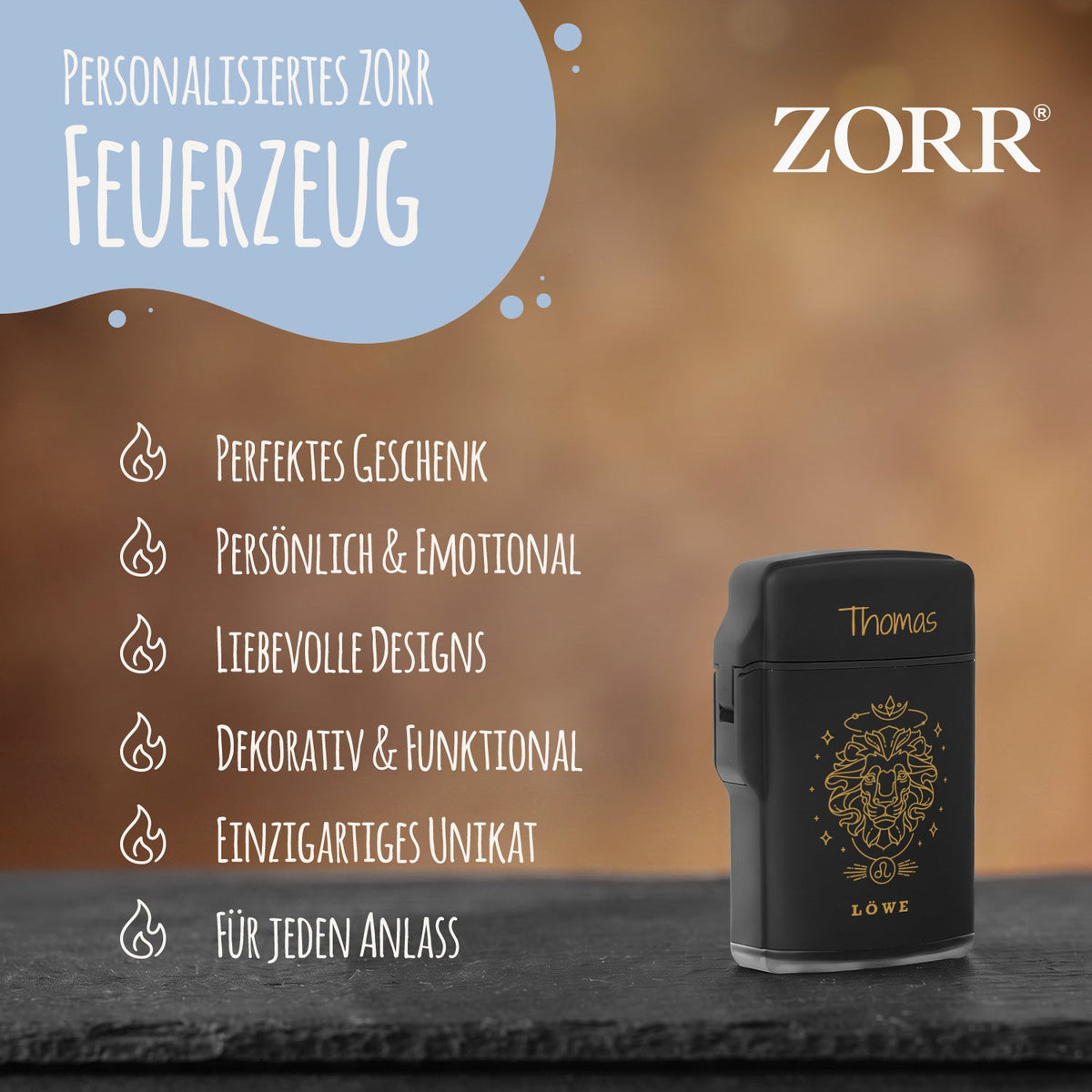 Personalisierbares Feuerzeug mit UV Druck - Jet Flamme - Nachfüllbar - Sternzeichen Design