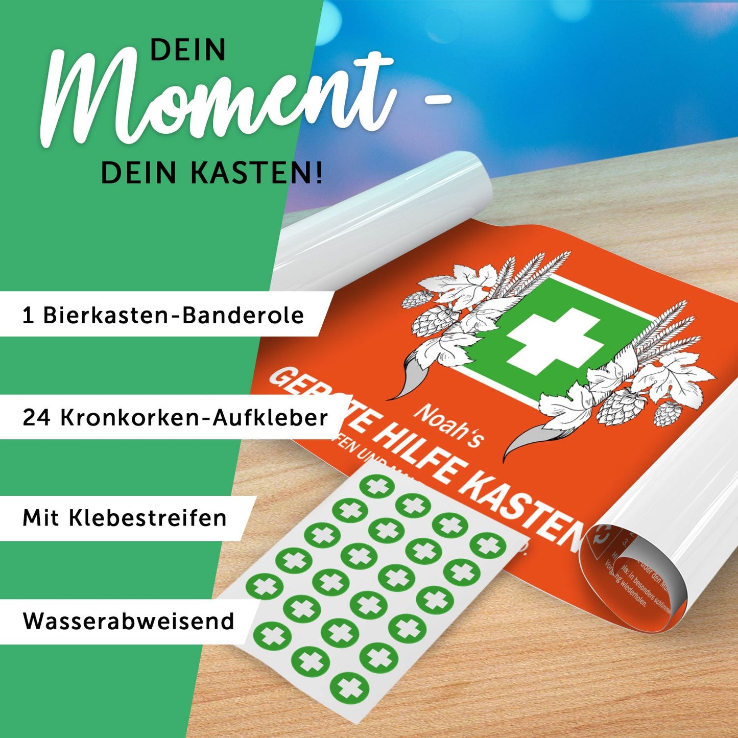 DIY Bierkasten Banderole mit 24 Deckelaufklebern - Gerste Hilfe