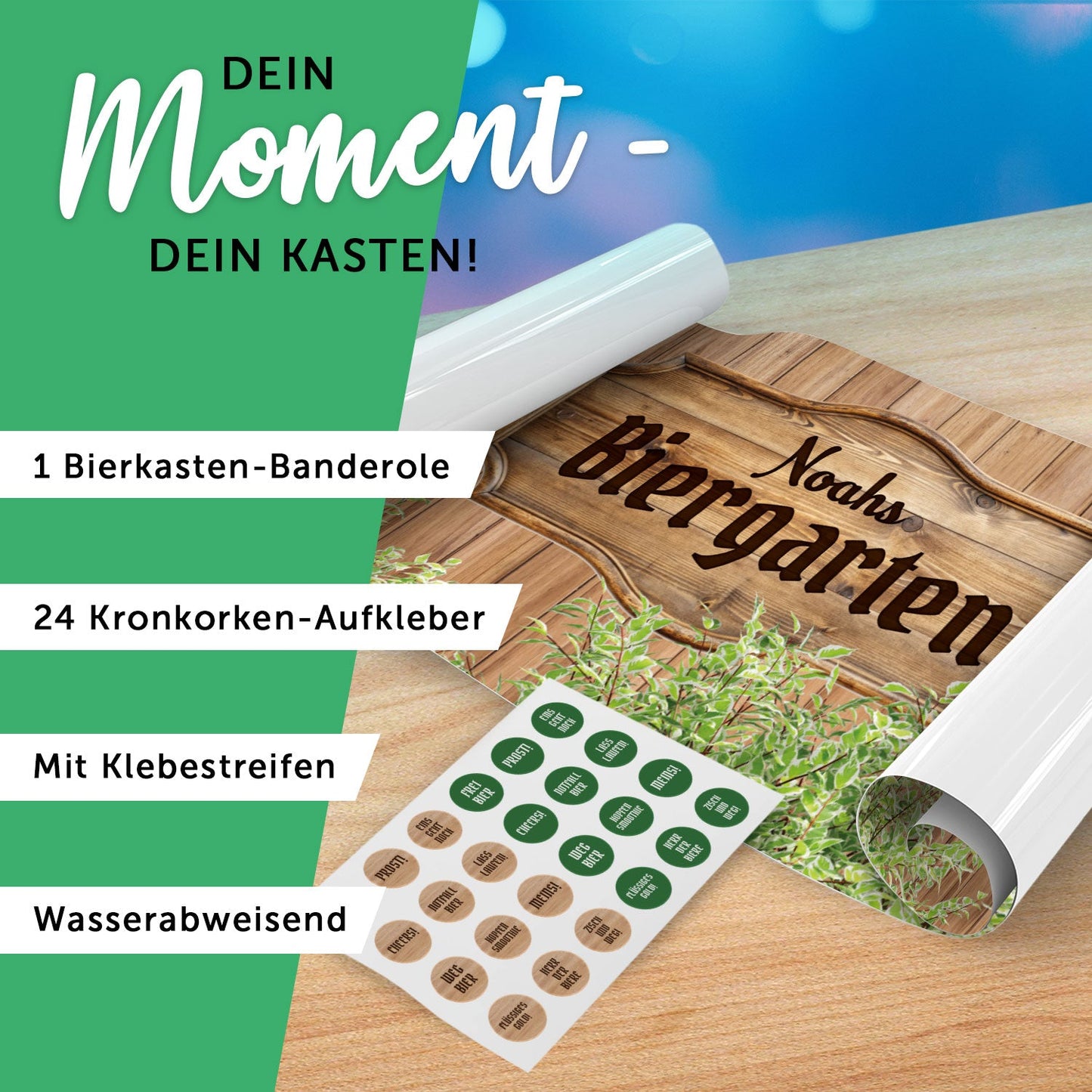 DIY Bierkasten Banderole mit 24 Deckelaufklebern - Biergarten Motiv
