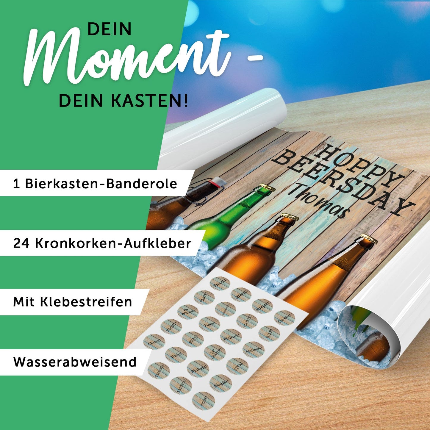 DIY Bierkasten Banderole mit 24 Deckelaufklebern - Hoppy Beersday