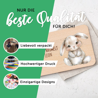 Bedrucktes Frühstücksbrettchen "Hier Krümelt" mit Tiermotiv & Namen
