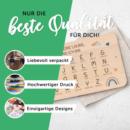Frühstücksbrettchen mit Druckmotiv & Name - ABC Regenbogen