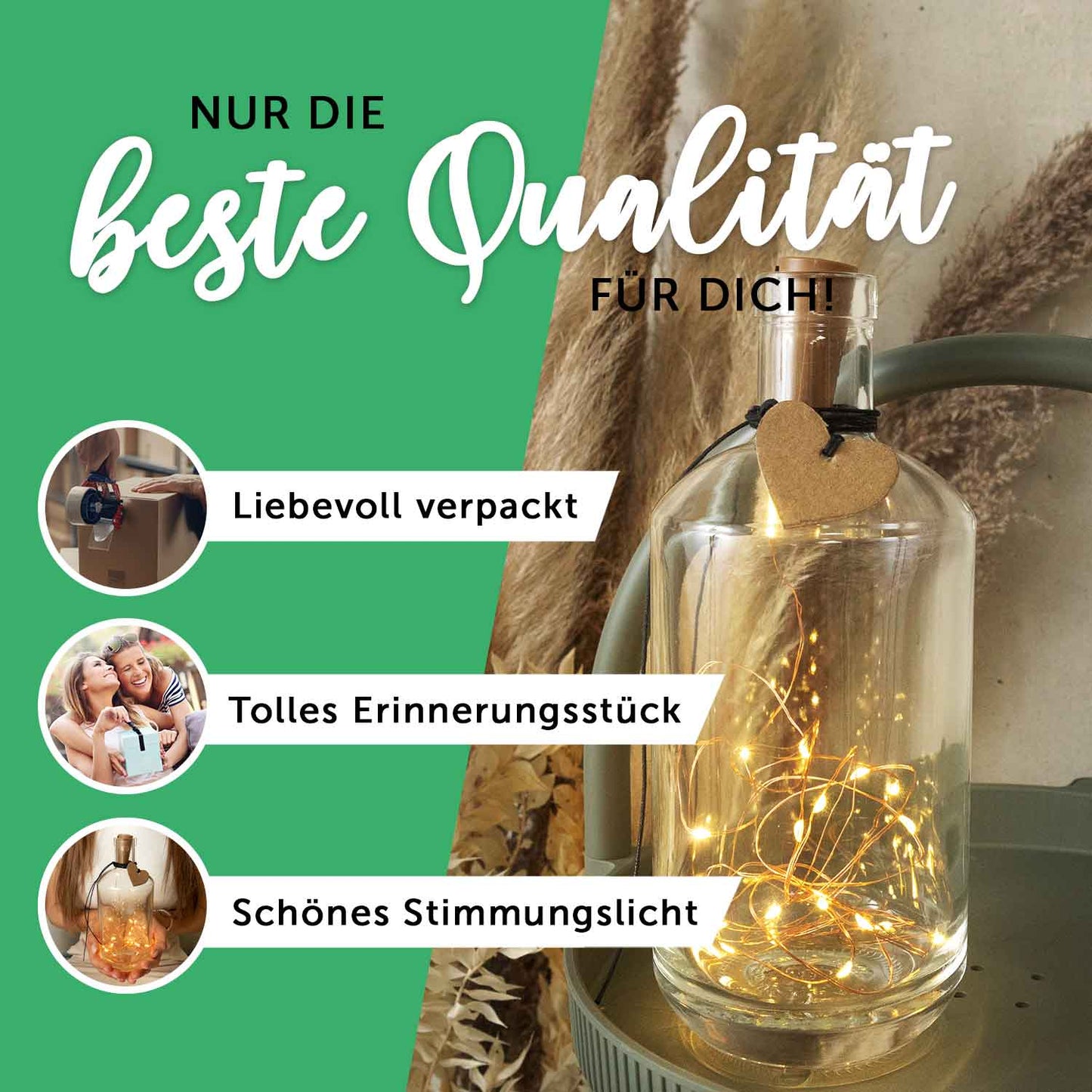 Flaschenlicht mit LED-Lichterkette und UV Druck - Weihnachtsbaum Gold Design - Personalisiert
