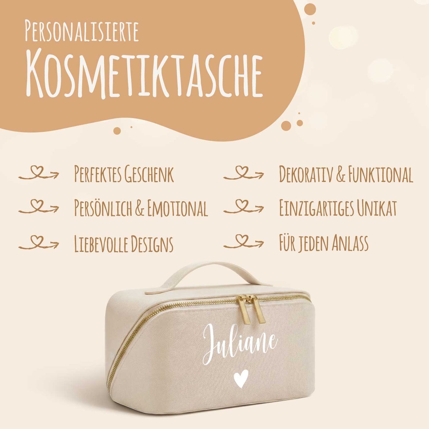 Personalisierte eckige Kosmetiktasche mit Name für Kosmetik & MakeUp