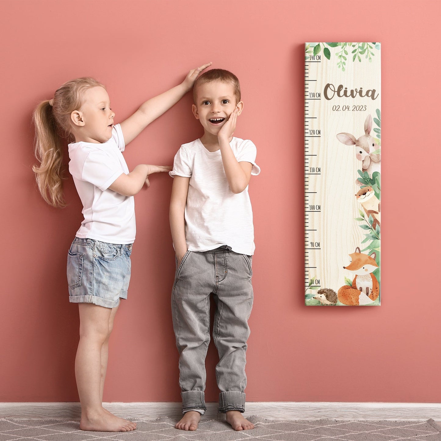 Messlatte mit Namen für Kinder im Waldtiere Design