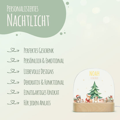Kinder LED Nachtlicht mit Sockel aus Holz - "Geschenktiere"