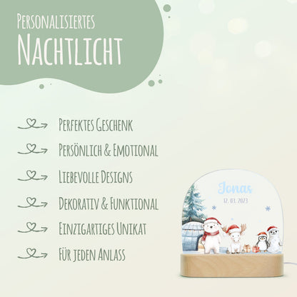 Kinder LED Nachtlicht mit Sockel aus Holz - "Nordpol"
