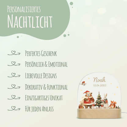 Kinder LED Nachtlicht mit Sockel aus Holz - "Pullovertiere"