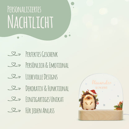 Kinder LED Nachtlicht mit Sockel aus Holz - "Weihnachtstiere"