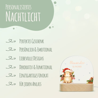 Kinder LED Nachtlicht mit Sockel aus Holz - "Weihnachtstiere"