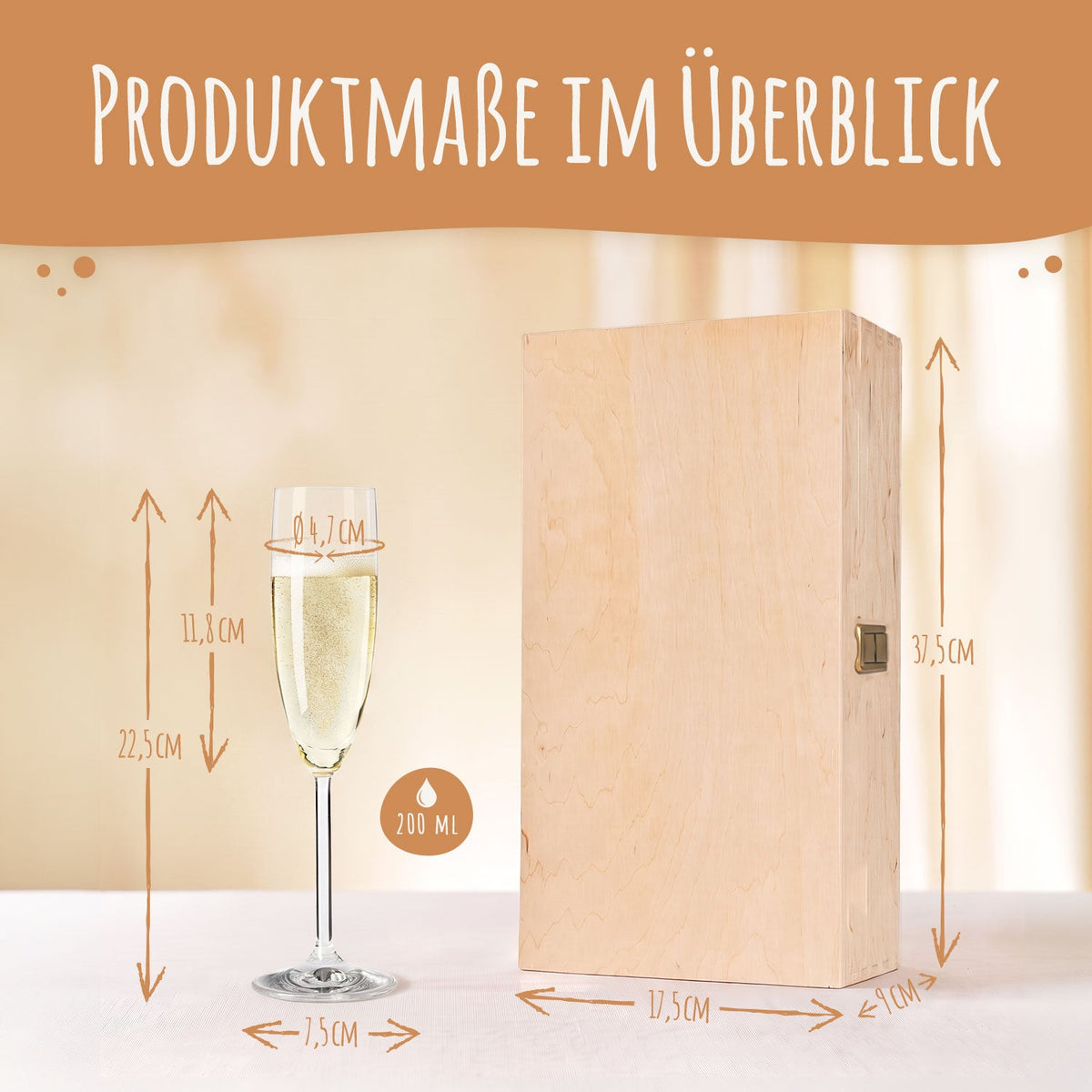 Leonardo Sektgläser mit Gravur als Set - "Flower Wedding" Design inkl. bedruckter Holzkiste