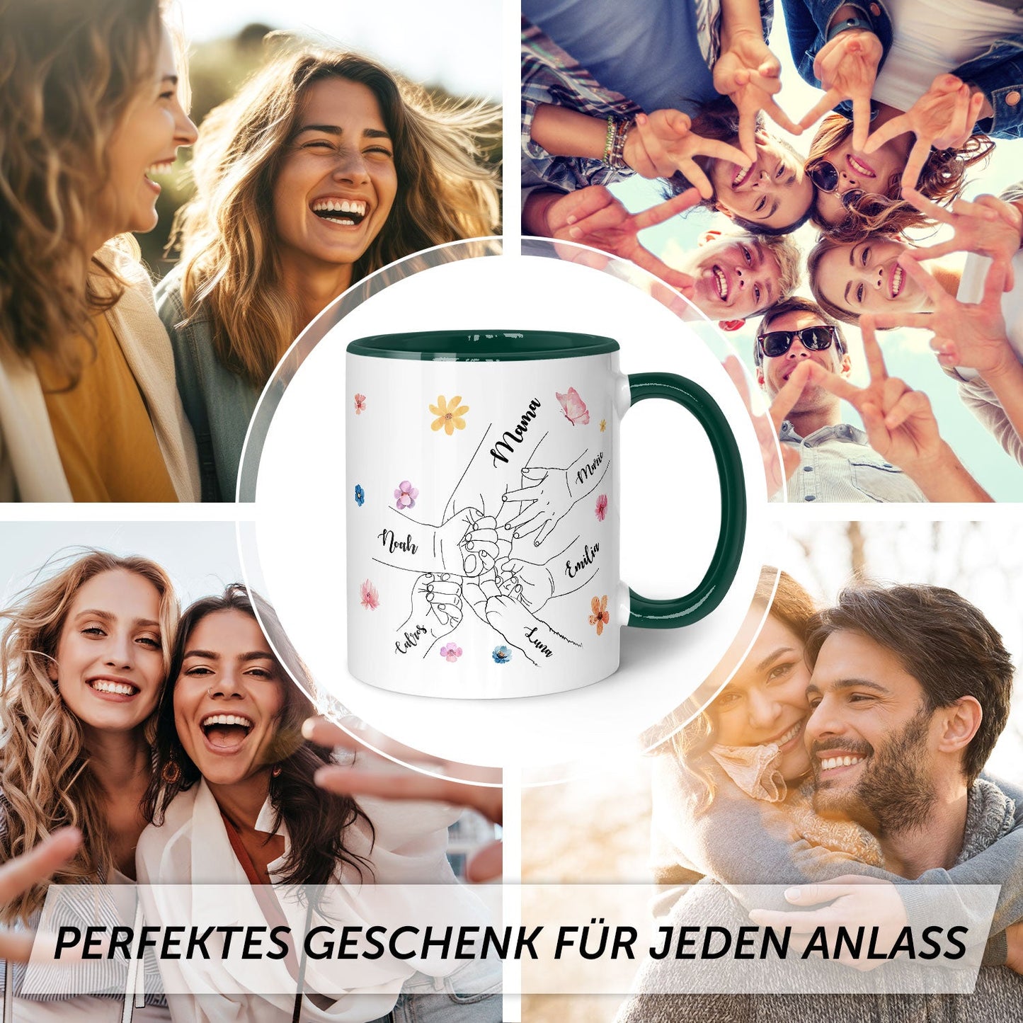 Bedruckte Tasse - Hände halten Mama - Geschenk zum Muttertag