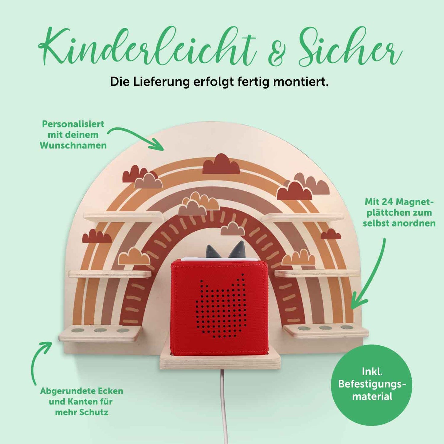 Toniebox Regal für Kinderzimmer - Regenbogen - Kinder Wandregal