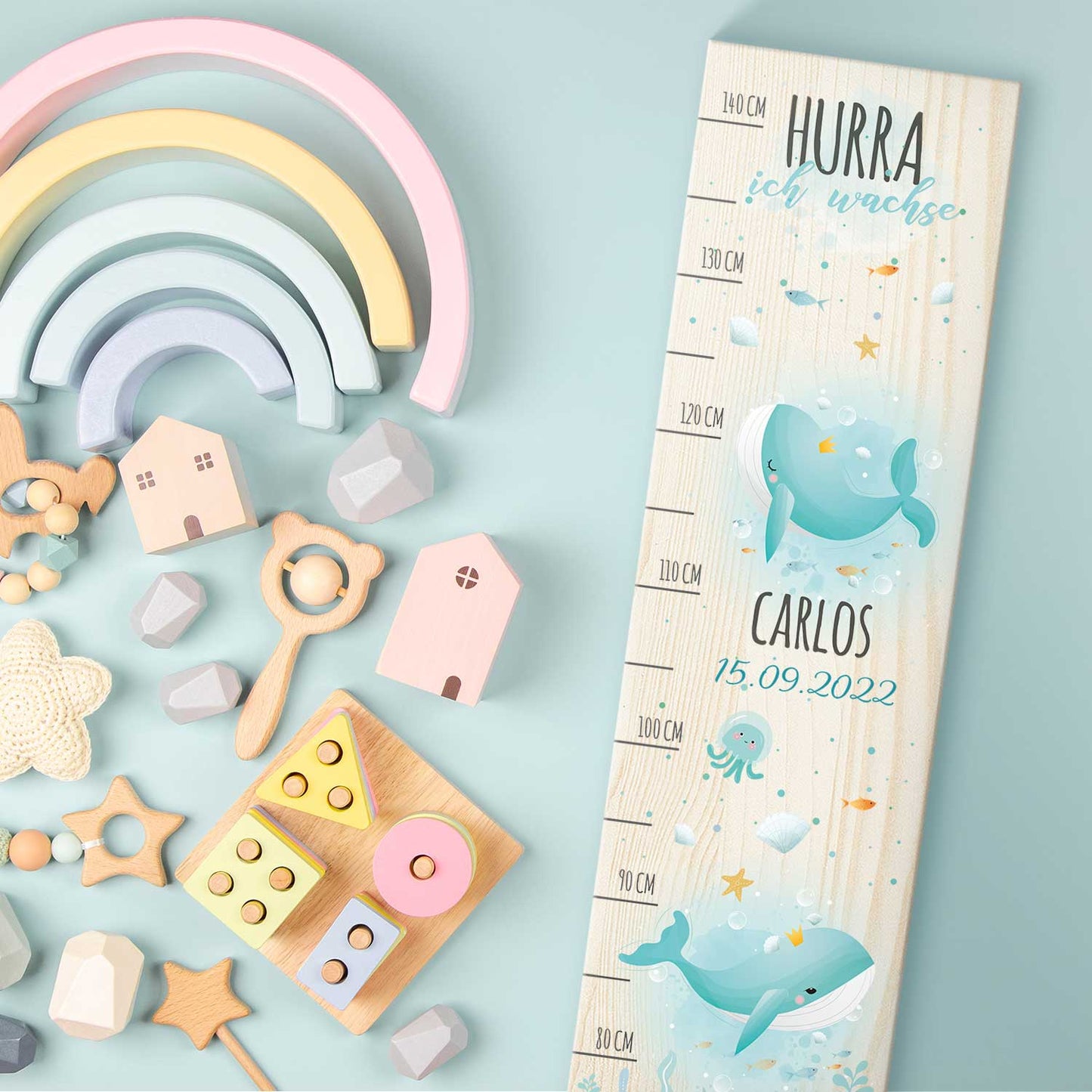 Messlatte mit Namen für Kinder im Wal Design