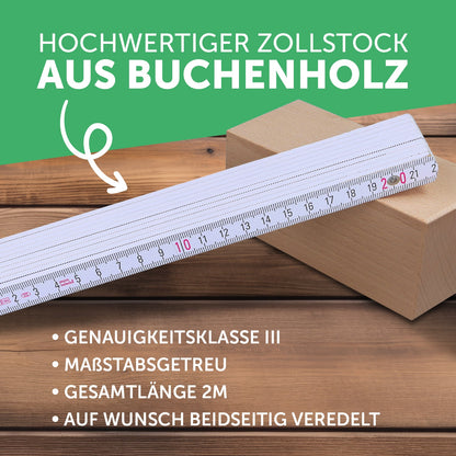 Zollstock 2 Meter mit Gravur oder Druck - Wunschname - Personalisiert mit Namen