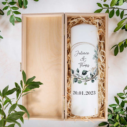 Große Kerze "Floral Kreis" Traukerze Brautkerze mit Namen & Datum zur Hochzeit