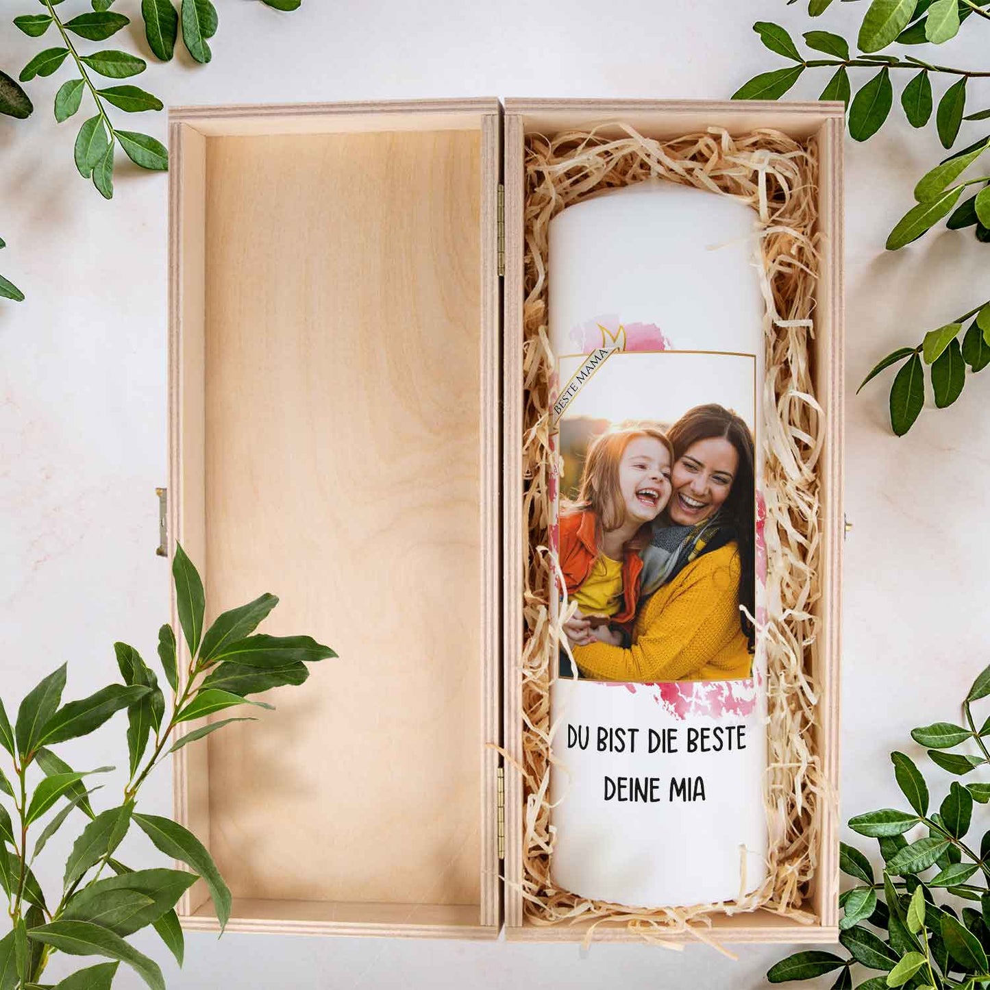 Bedruckte große Kerze mit Foto - Beste Mama zum Muttertag