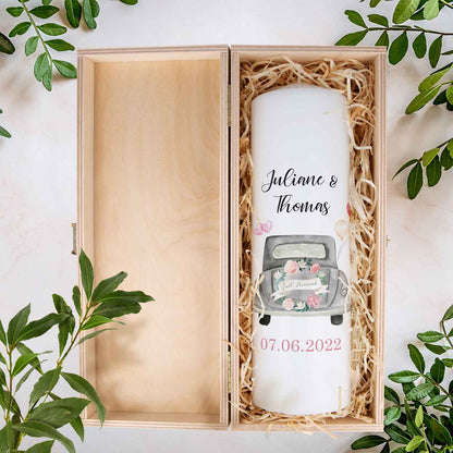 Große Kerze "Just Married" - Hochzeitskerze mit Namen, Datum & Wunschtext