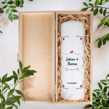 Große Kerze "Red Hearts" - Hochzeitskerze mit Namen, Datum & Wunschtext