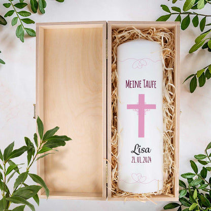 Große Kerze "Kreuz" - Taufkerze mit Namen, Datum & Taufspruch